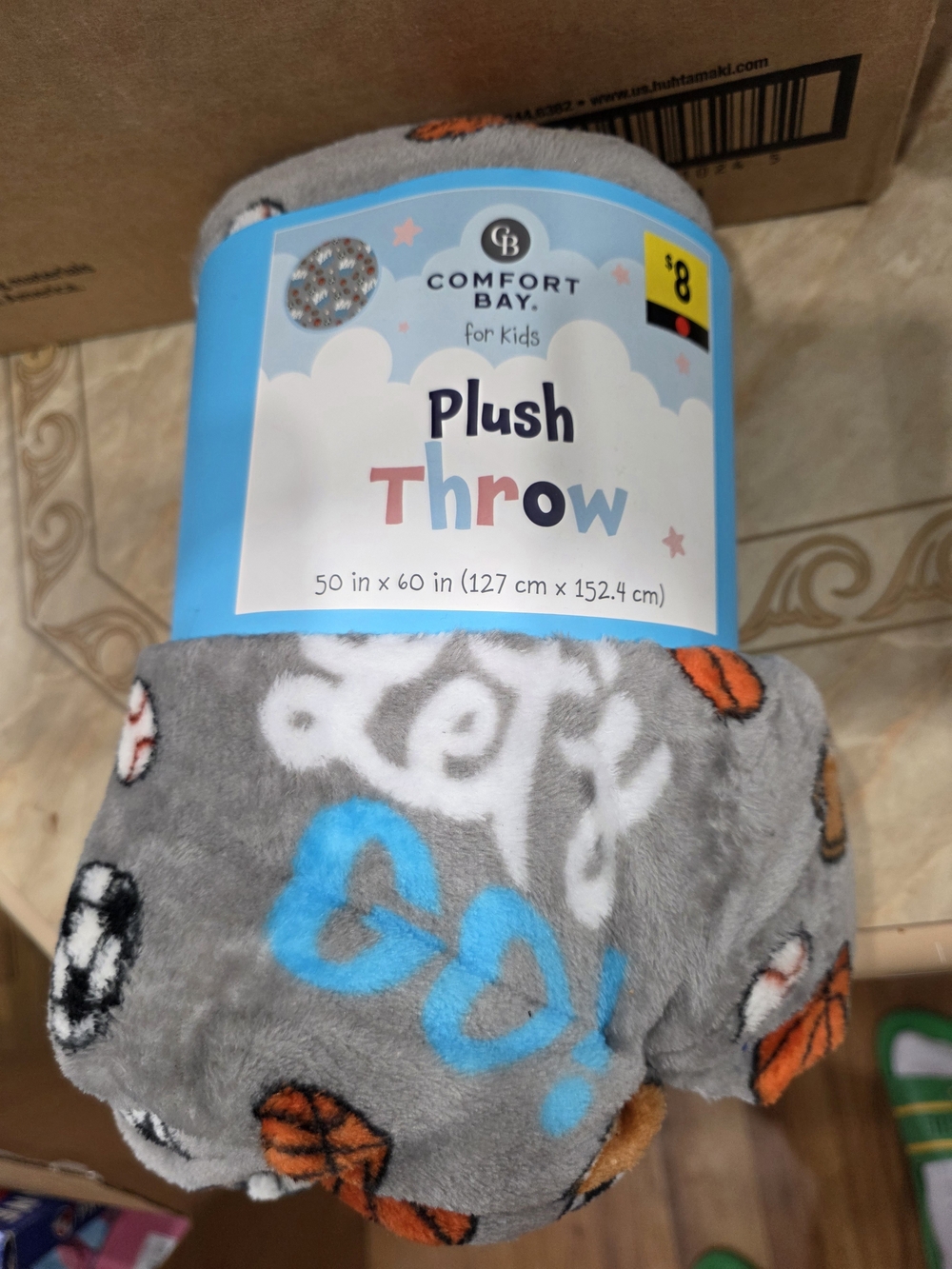 Comfort Bay Kids Gray Plush Throw Blanket - 'Let's Go' Sports Design